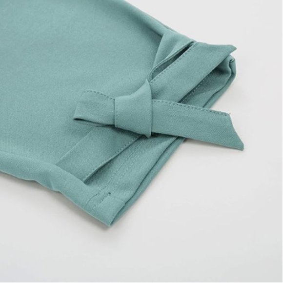 Grace Karin Smoke Blue Paper Bag Waist Cropped Pencil Pant with Tie Ankle - Picture 5 of 5